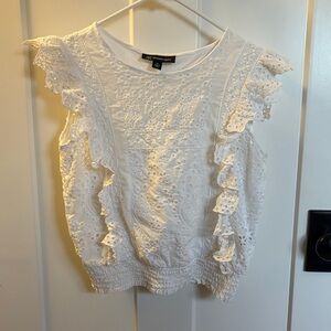 INC International Concepts White Eyelet Ruffle Blouse